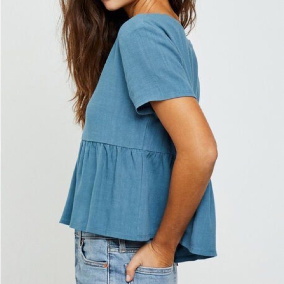 PacSun Tops - PacSun LA Hearts Blue Ruffle Hem Short Sleeve Top
